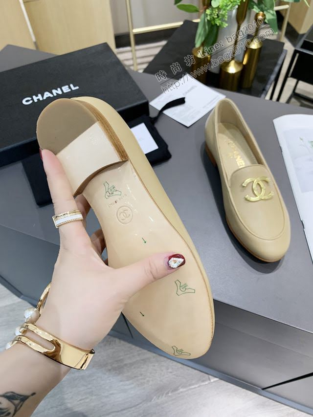 Chanel女鞋 香奈兒高版本2020早春新款單鞋 Chanel羊皮平跟女皮鞋  naq1164